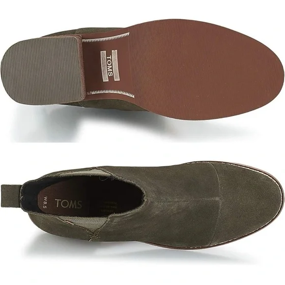 Toms Esme Tarmac Olive Green Suede Chelsea Heeled Boots Size 10 - Picture 9 of 12